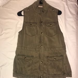 Olive Green Khaki Military Style Long Jacket Vest